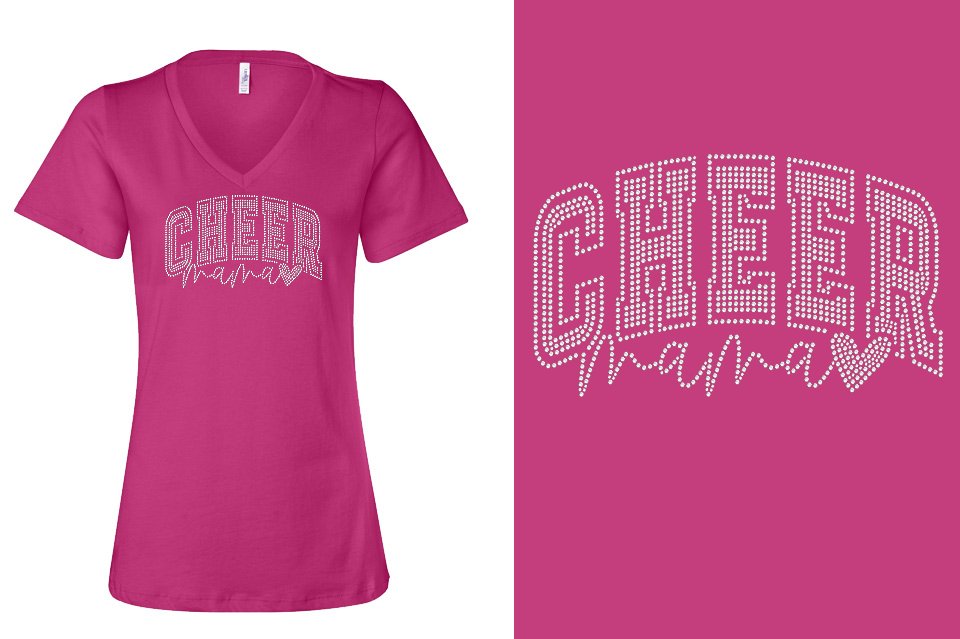 Rhinestones Cheer Mama Women's Relaxed V-Neck