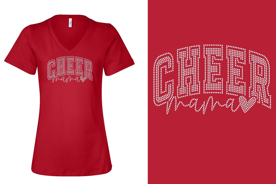 Rhinestones Cheer Mama Women's Relaxed V-Neck