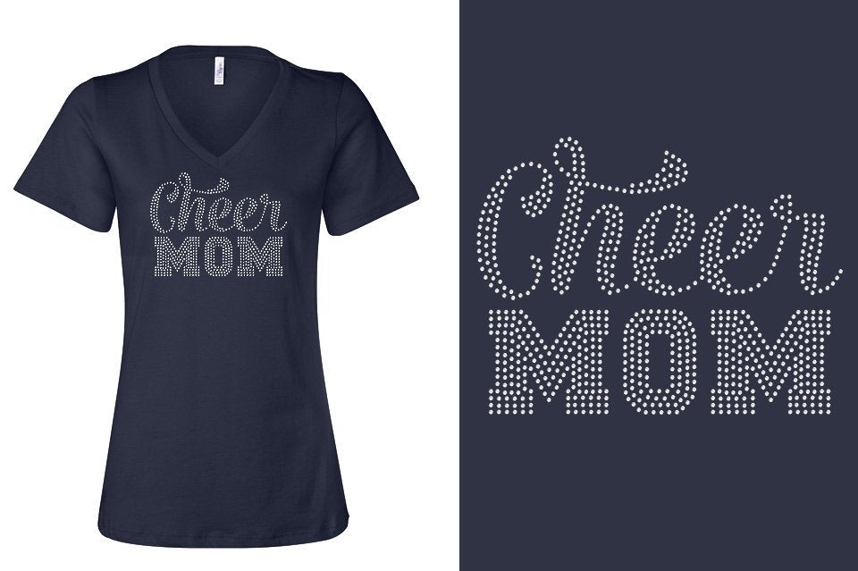 Rhinestones Cheer Mom Women's Relaxed V-Neck