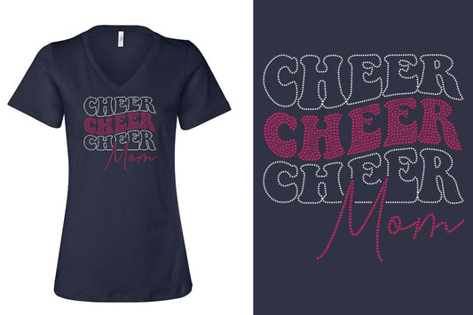 Rhinestones Cheer Mom Women's Relaxed V-Neck