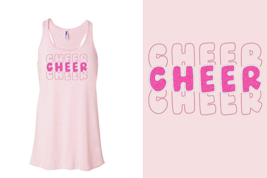 CHEER 3 lines glitter rhinestones Youth Flowy Racerback Tank