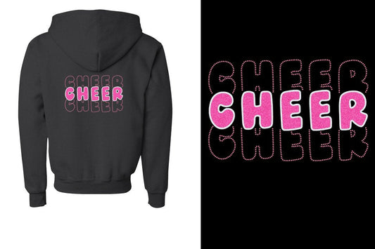 CHEER 3 lines glitter rhinestones Youth Unisex Zip Hoodie