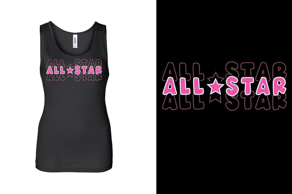 ALL STAR 3 lines glitter rhinestones Youth Tank
