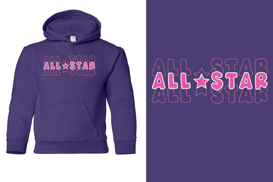 ALL STAR 3 lines glitter rhinestones Youth Pullover Hoodie