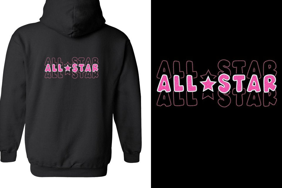 ALL STAR 3 lines glitter rhinestones Youth Unisex Zip Hoodie