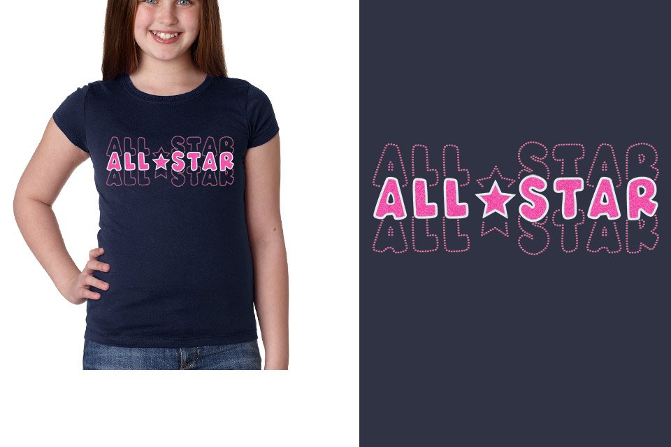 ALL STAR 3 lines glitter rhinestones Girls' Princess T-Shirt