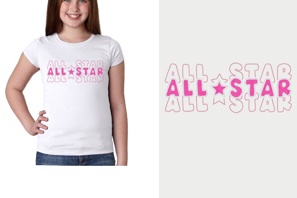 ALL STAR 3 lines glitter rhinestones Girls' Princess T-Shirt