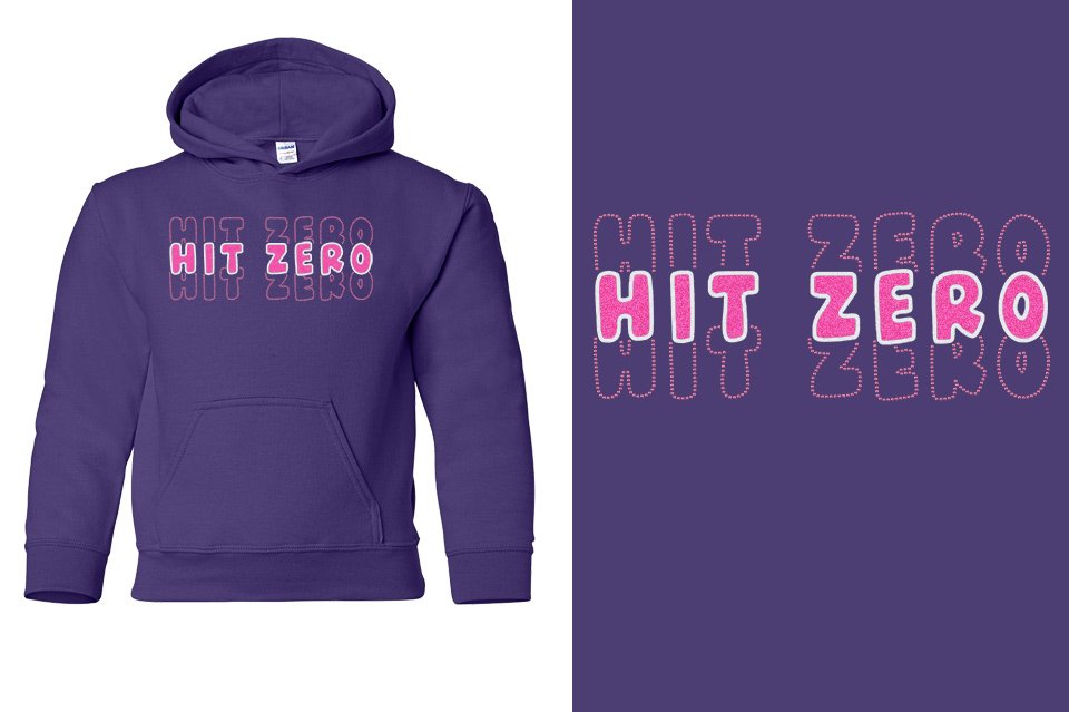 HIT ZERO 3 lines glitter rhinestones Youth Pullover Hoodie