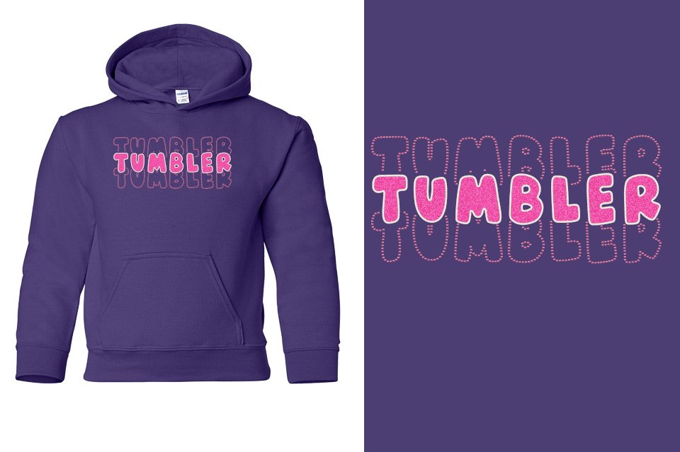 TUMBLER 3 lines glitter rhinestones Youth Pullover Hoodie