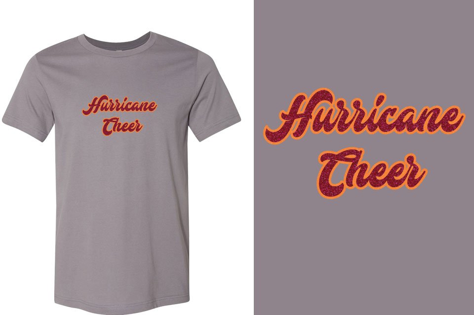 Hurricane Cheer script text glitter 2-color Unisex t-shirt