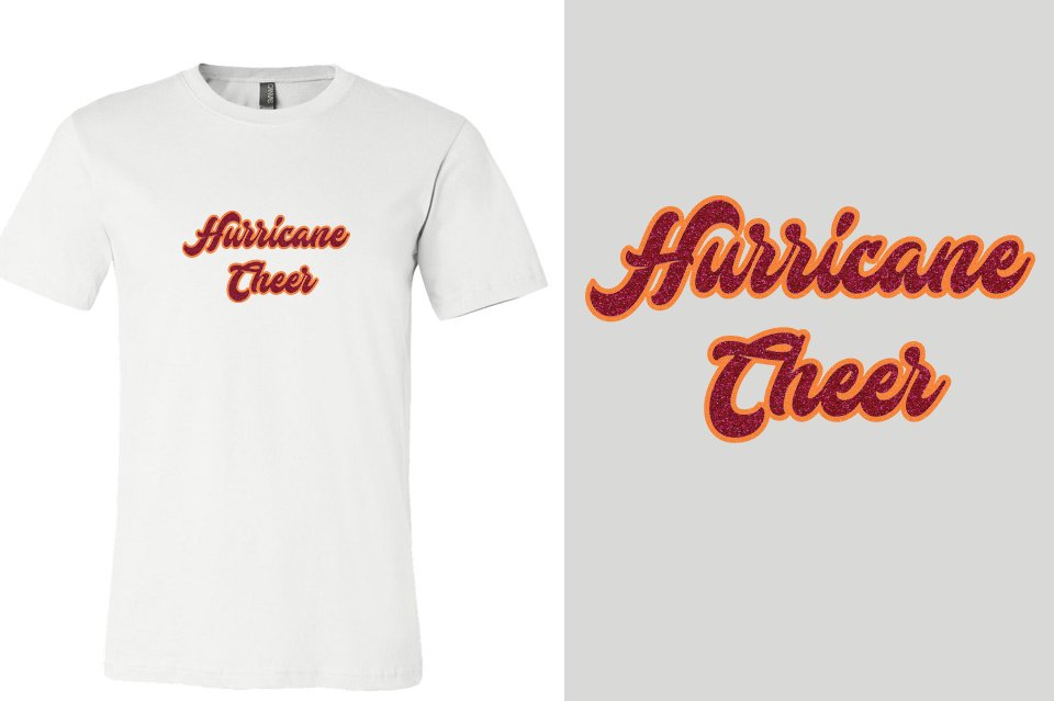 Hurricane Cheer script text glitter 2-color Unisex t-shirt