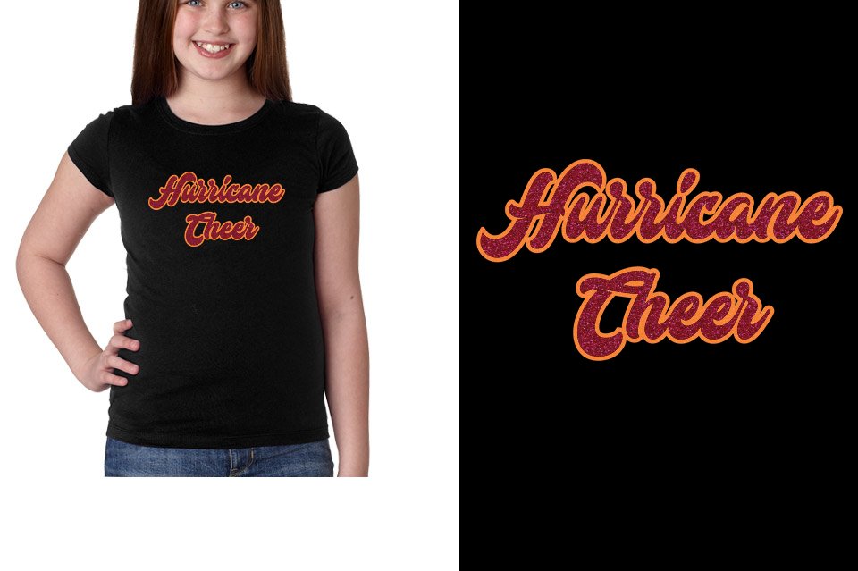 Hurricane Cheer script text glitter 2-color Youth Girls' Princess T-Shirt