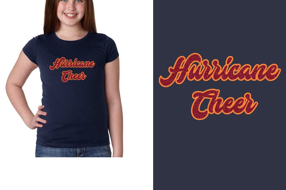 Hurricane Cheer script text glitter 2-color Youth Girls' Princess T-Shirt