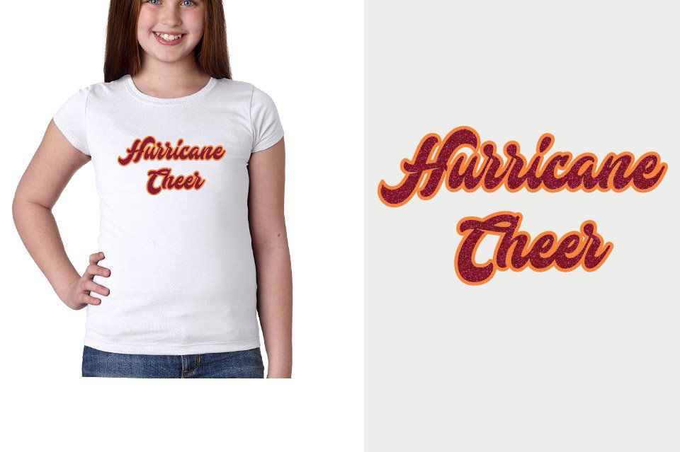 Hurricane Cheer script text glitter 2-color Youth Girls' Princess T-Shirt