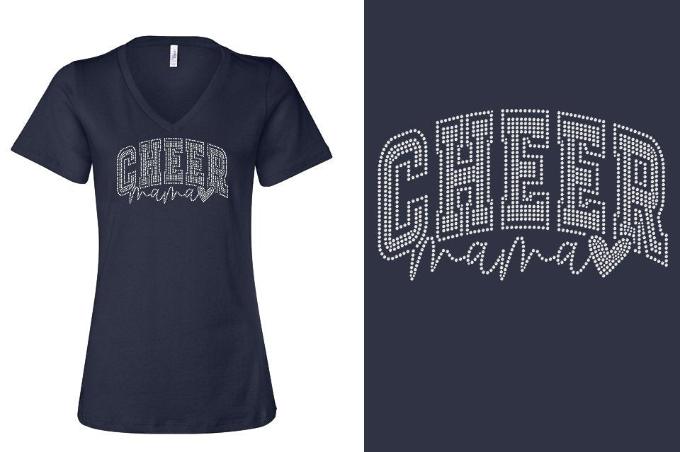Rhinestones Cheer Mama Women's Relaxed V-Neck