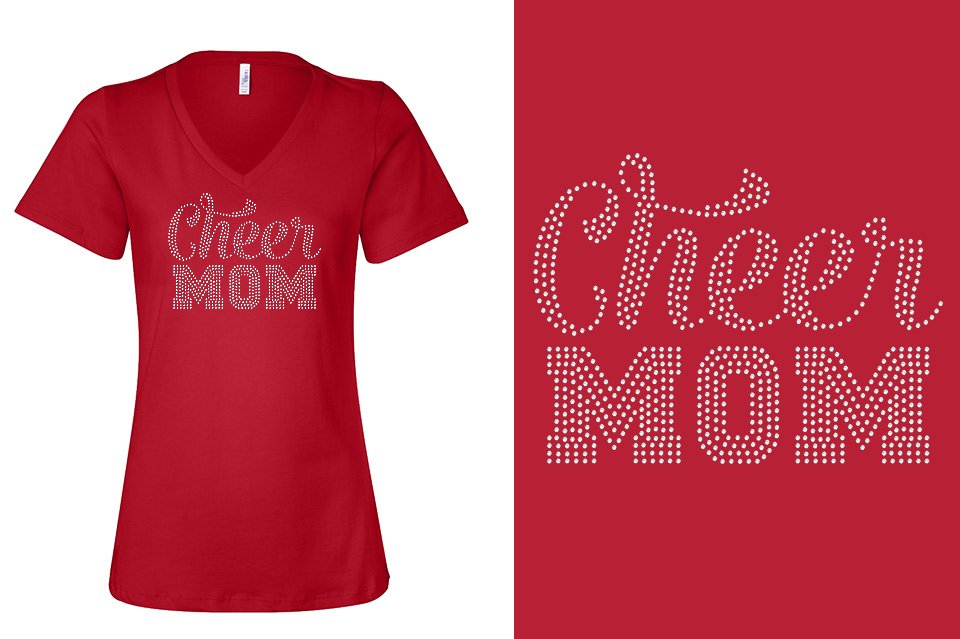 Rhinestones Cheer Mom Women's Relaxed V-Neck