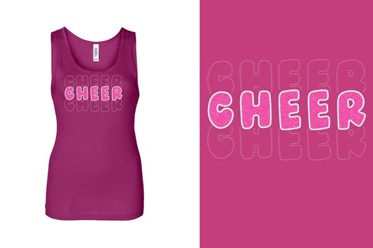 CHEER 3 lines glitter rhinestones Youth Tank