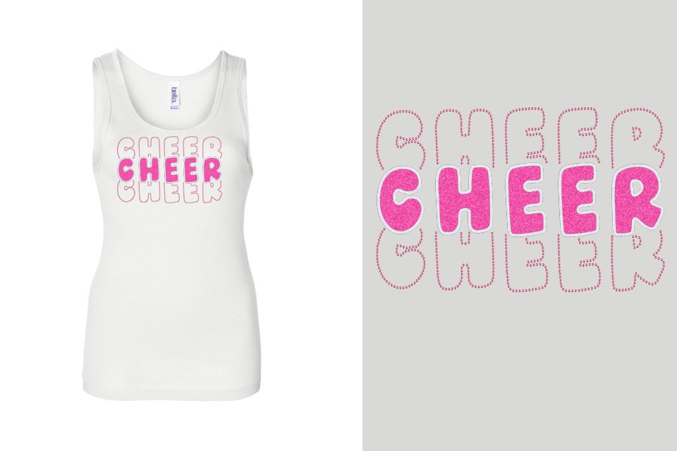 CHEER 3 lines glitter rhinestones Youth Tank