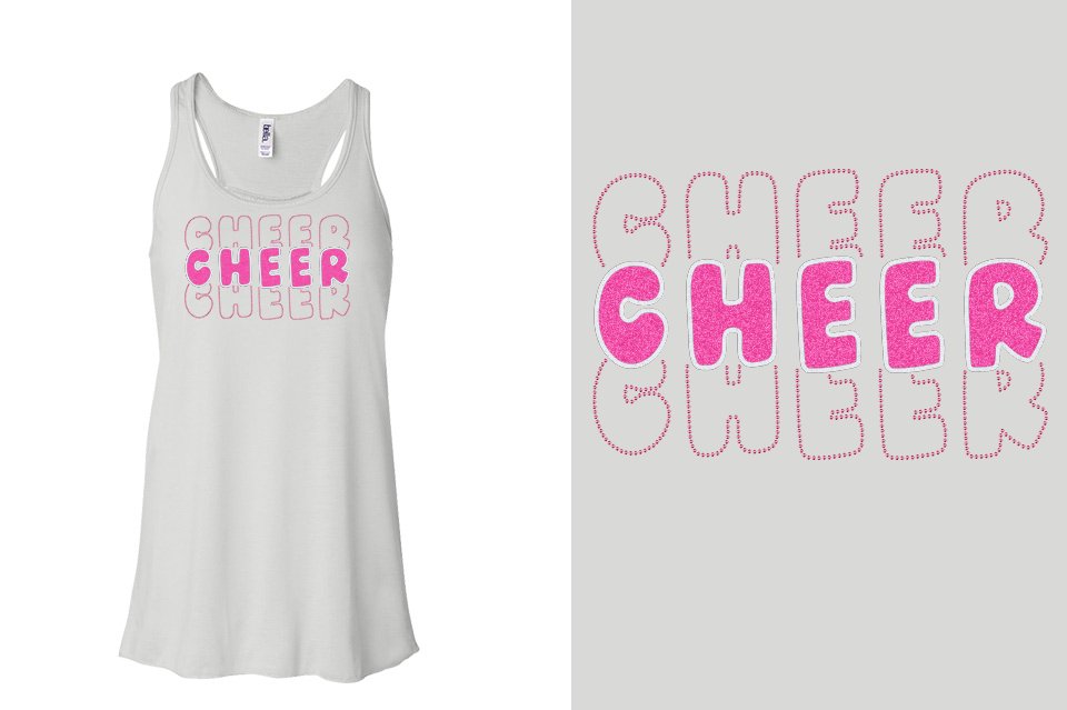 CHEER 3 lines glitter rhinestones Youth Flowy Racerback Tank