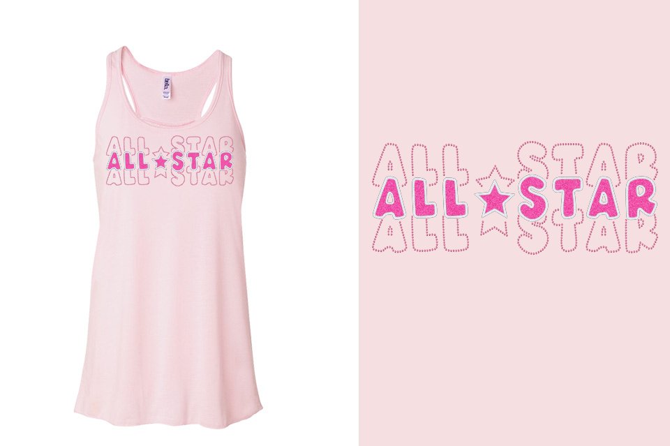 ALL STAR 3 lines glitter rhinestones Youth Flowy Racerback Tank