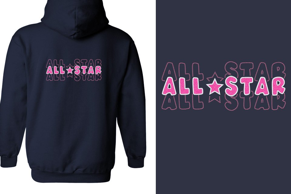ALL STAR 3 lines glitter rhinestones Youth Unisex Zip Hoodie