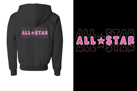 ALL STAR 3 lines glitter rhinestones Unisex Zip Hoodie