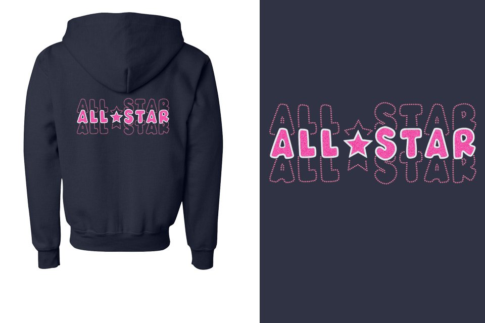 ALL STAR 3 lines glitter rhinestones Unisex Zip Hoodie