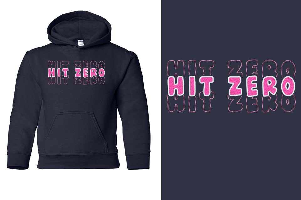HIT ZERO 3 lines glitter rhinestones Youth Pullover Hoodie