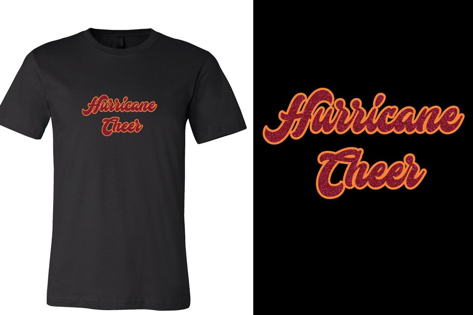 Hurricane Cheer script text glitter 2-color Unisex t-shirt